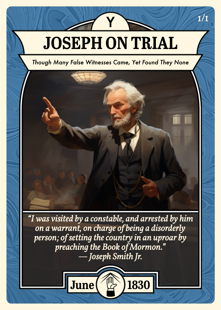 Church History Card titled "Joseph on Trial."