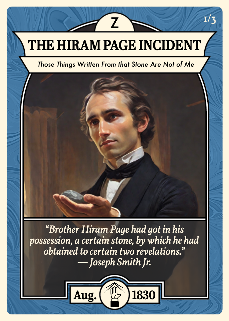 Church History Card titled "The Hiram Page Incident."