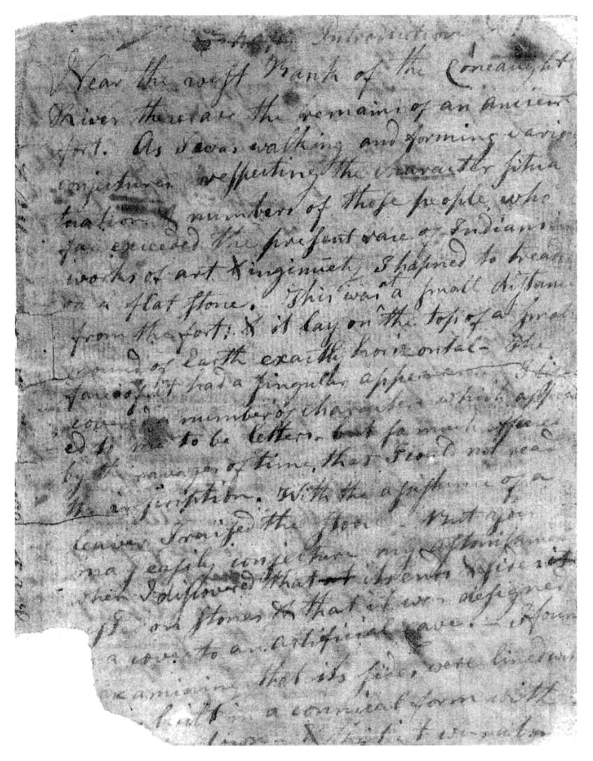 Black and white scan of a worn handwritten document from the 1800s, Manuscript Found, or the Spaulding Manuscript.