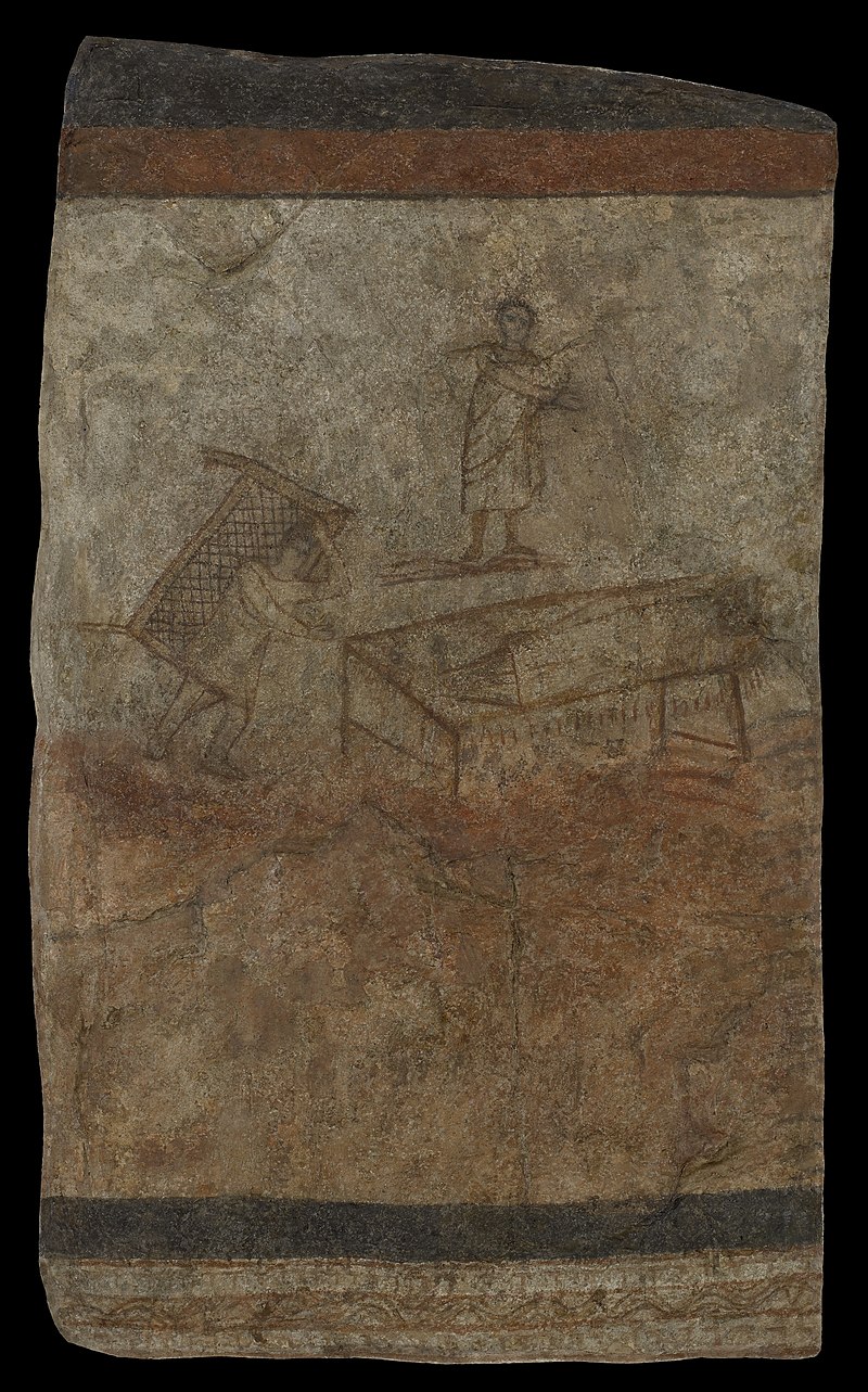 A painted image on plaster from circa 235 AD of Jesus healing a paralytic man, one of the earliest known portraits of Christ.