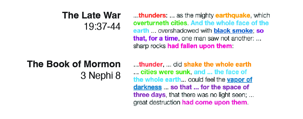 Image comparing shortened passages from The Late War and the Book of Mormon.