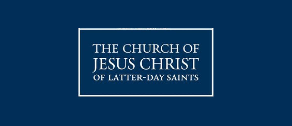 The Church of Jesus Christ of Latter-day Saints logo with white text in a serif font centered inside a white rectangle on a dark blue background.