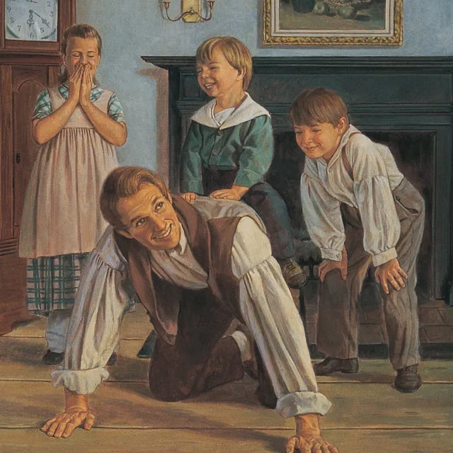 Painting of children playing with Joseph Smith