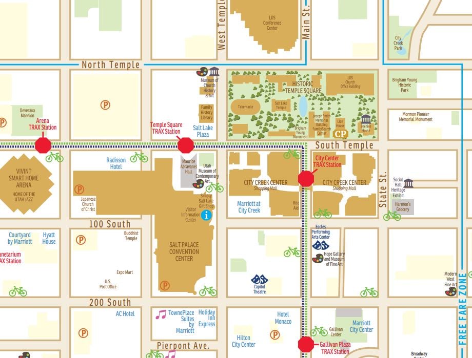 A map showing the City Creek Mall in downtown Salt Lake City