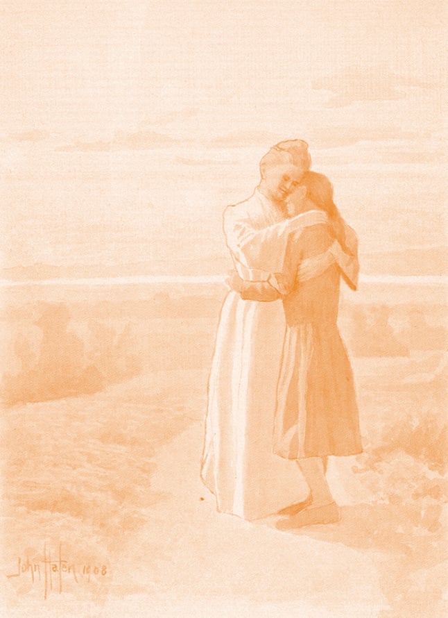 A watercolor painting by John Hafen for an illustrated 1909 booklet of Eliza R Snow's lyrics to the hymn O My Father.