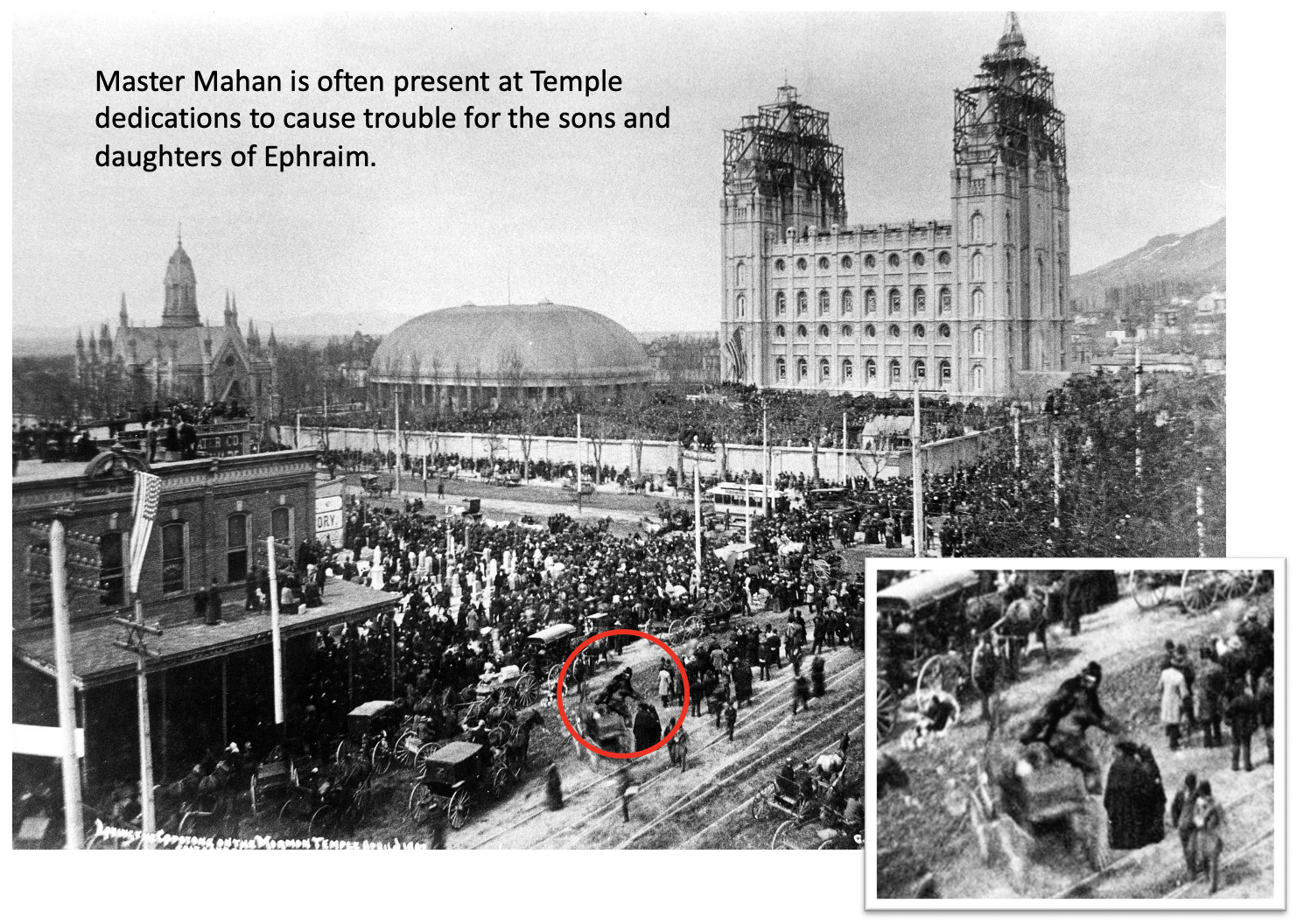 1893 Salt Lake Temple dedication photograph with Bigfoot photoshopped into the crowd.