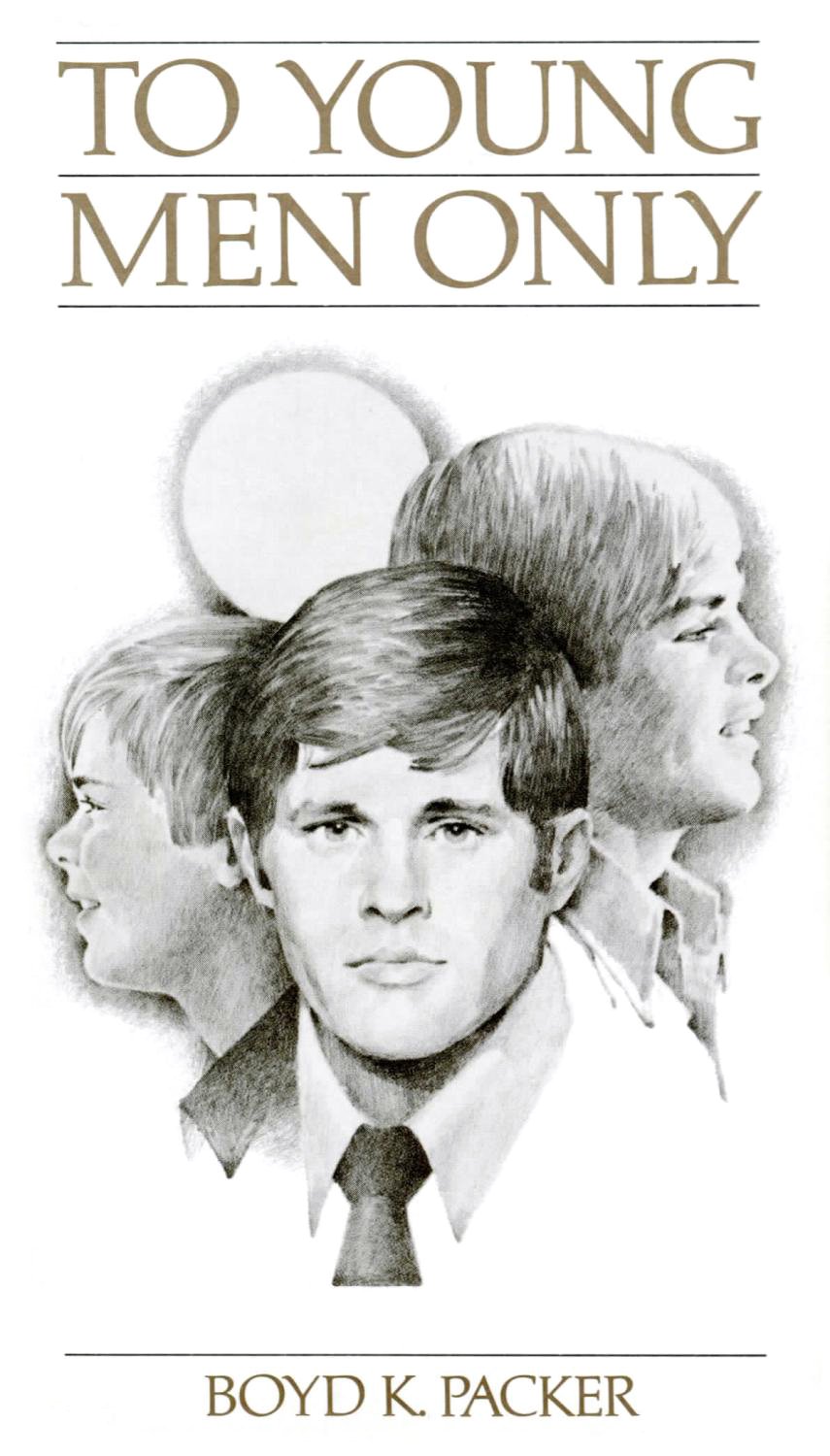 Un scan de la couverture de To Young Men Only, une brochure de 1980 publiée par The Church of Jesus Christ of Latter-day Saints qui enseigne contre la masturbation, d’après le discours de Boyd K. Packer à la conférence générale de 1976.
